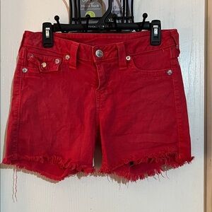 True Religion Brand Jeans Red Women's Denim Shorts Made in USA